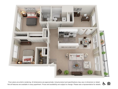 Floor plan for 2 beds, 2 baths, 1094 sqft